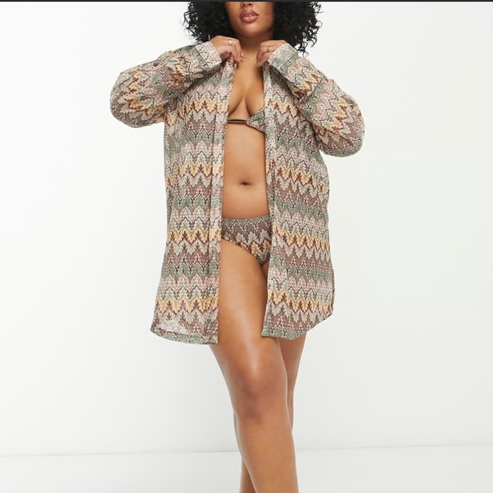 South Beach Exclusive oversized beach shirt in embroidered multi print